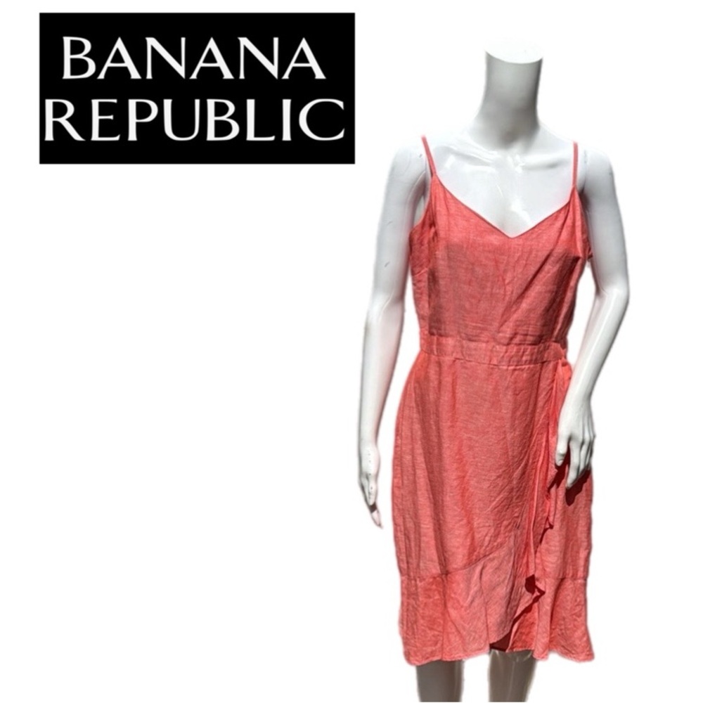 BANANA REPUBLIC Linen Wrap Dress in Coral Spaghetti Straps Size S
